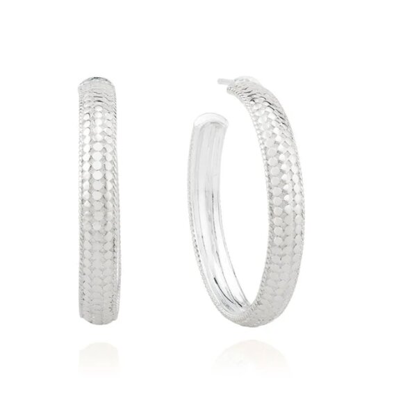 ANNA BECK Large Dome Silver Hoop Earrings - NIB - Picture 1 of 9